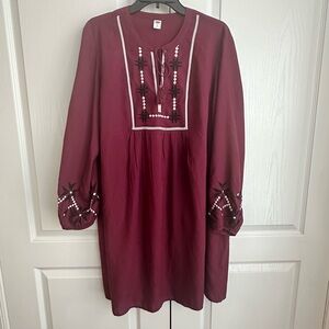 Burgundy Embroidered Tunic Dress